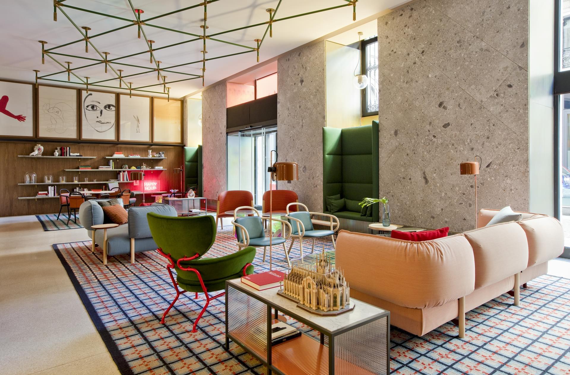 Patricia Urquiola designs a colorful Hotel Room Mate Giulia in Milan | You can visit us at our website, www.sornixelvuta.pro and check our Pinterest @midcenturyblog to get more #MidCenturyModern inspiration.