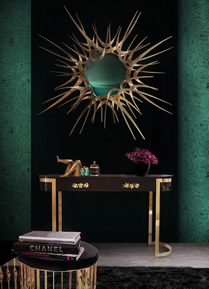 guilt-mirror-orchidea-console-mandy-stool-koket-projects MidCentury Modern How to makeover you house in a MidCentury Modern Style guilt mirror orchidea console mandy stool koket projects