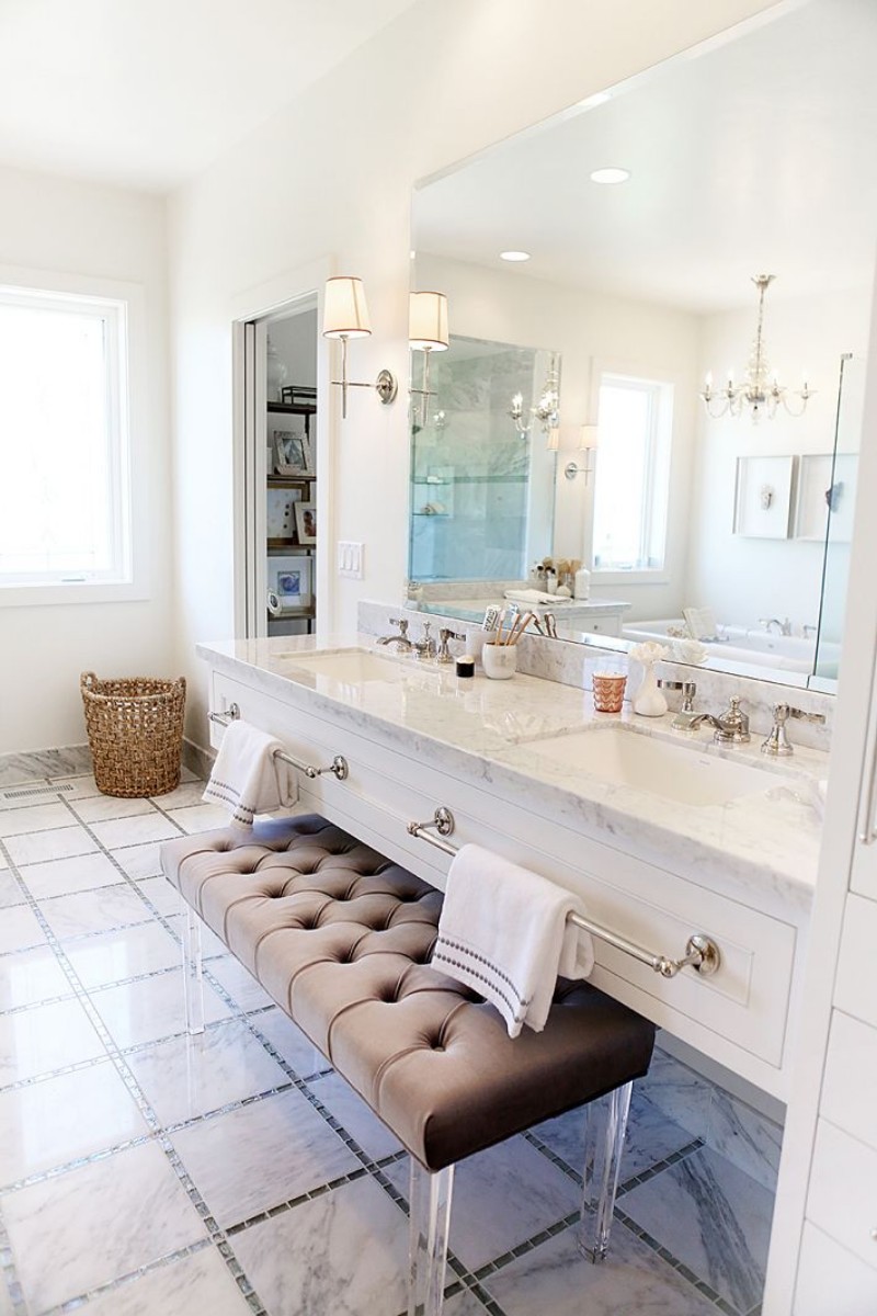 Tufted-bench-with-lucite-legs-for-bathroom-vanity Tufted-bench-with-lucite-legs-for-bathroom-vanity 5 Inspiring Ways of Using a Mid-Century Chair in Your Home Decor mid-century chair 5 Inspiring Ways of Using a Mid-Century Chair in Your Home Decor Tufted bench with lucite legs for bathroom vanity
