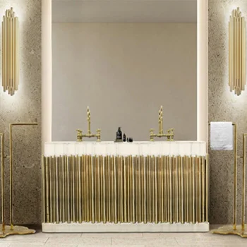 Luxury Hotel Bathroom Interior With Nazca Vanity Cabinet and Sapphire Mirror by Maison Valentina